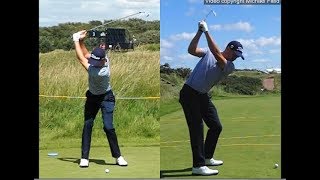 Justin Thomas golf swing  Long Iron faceon amp downtheline July 2017 [upl. by Ellezig181]